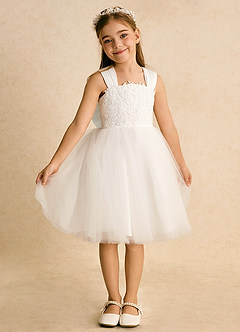 Azazie Dimple Flower Girl Dresses Ivory Ball-Gown Lace Tulle Dress image4