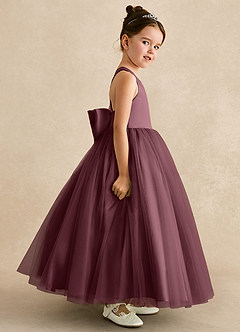 Azazie Peanut Robe Demoiselle D'honneur Fillette Robe Trapèze en Tulle Bretelle Sangria image3