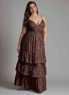 Azazie Nathalia Vestidos de madrinha de casamento Vestido Ganache de Esgotamento Floral de Linha A com Laço image9