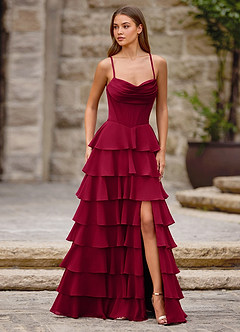 Rhythm Ciemnoczerwony Sukienka balowa z falbankami w kształcie litery A image4