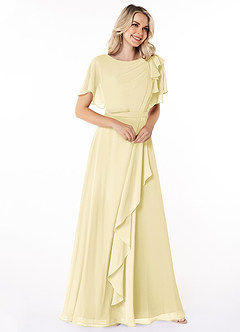 Azazie Aaliyah Modest Bridesmaid Dresses A-Line Scoop Pleated Chiffon Floor-Length Dress image3