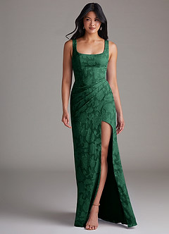 Azazie Mero Bridesmaid Dresses Dark Green Sheath Pleated Floral Burnout Dress image4