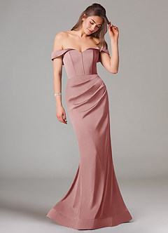 Azazie Everly Bridesmaid Dresses Dusty Rose Mermaid Off the Shoulder Stretch Satin Convertible Dress image6