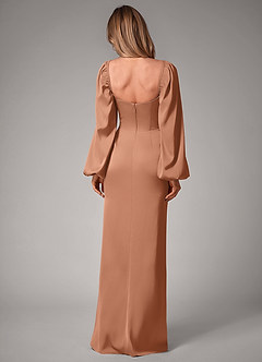 Azazie Sonata Bridesmaid Dresses Bronzer Sheath Long Sleeve Stretch Satin Convertible Dress image2