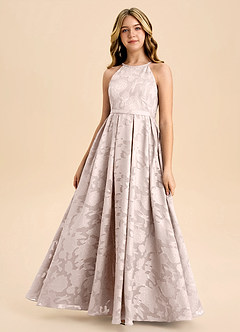 Azazie Arianthe Junior Blushing Pink A-Line Pleated Floral Burnout Dress image2