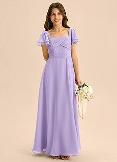 Azazie Azey Junior A-Linie Gestreift Chiffon Kleid Flieder image1