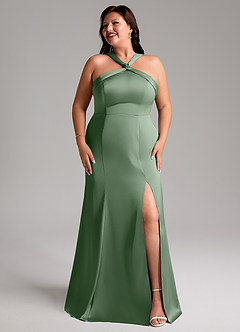 Azazie Rue Bridesmaid Dresses Matcha A-Line Pleated Stretch Satin Dress image10