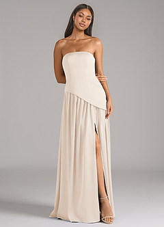 Azazie Adeline Robes de demoiselle d'honneur Robe Trapèze Convertible en Satin extensible Sans bretelle Albâtre Blanc image3