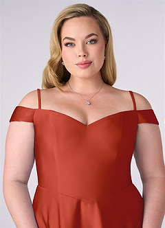 Barbie ♥ Azazie Bridesmaid Dresses Rust A-Line Off the Shoulder Stretch Satin Convertible Dress image7