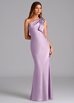 Azazie Yuanna Bridesmaid Dresses Frosted Lilac Mermaid One Shoulder Stretch Satin Dress image5