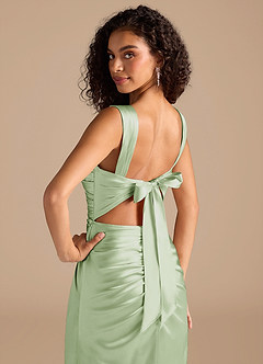 Azazie Jesaphine Bridesmaid Dresses Dusty Sage Sheath Bow Metallic Satin Dress image2