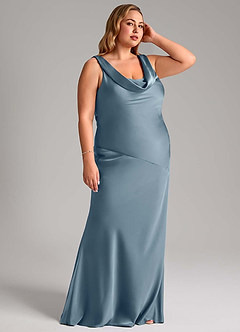 Azazie Rylina Jurken voor bruidsmeisjes Jurk van Stretch Satijn met Zeemeermin Stoffig Blauw image4