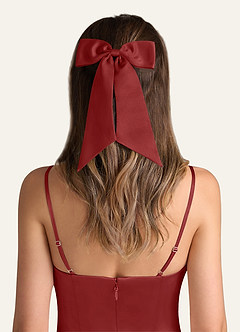front Matching Color Satin Bow Hair Clip Set 2Pc