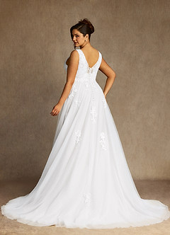 Azazie Alemia Wedding Dresses Diamond White A-Line Lace Tulle Dress image9