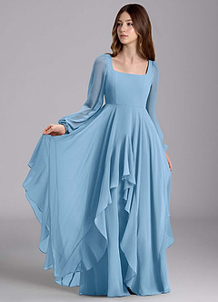 Azazie Clara Junior Steel Blue A-Line Blouson Chiffon Dress image1