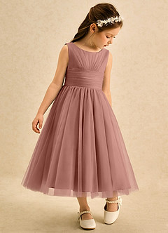 Azazie Macaron Flower Girl Dresses Cedar Rose A-Line Pleated Tulle Dress image1