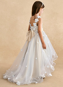 Azazie Celia Flower Girl Dresses Champagne A-Line Lace Tulle Dress image5