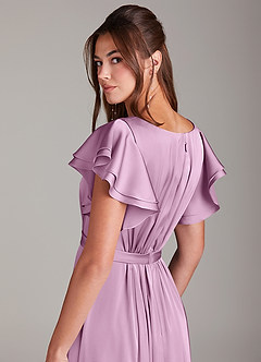 Azazie Daphne Bescheidene Brautjungfernkleider A-Linie Gestreift Stretch-Satin Bodenlänge Kleid image2
