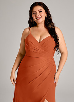 Azazie Maci Brudtärnklänningar Klä av Tubklänning i Chiffong Plisserad Bränd Apelsin image12