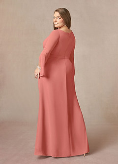 Azazie Belinda Kleider für die Brautmutter A-Linie V-Hals Gefaltet Chiffon Kleid Lachsrosa image4