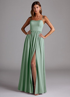 Azazie Calianna Brautjungfernkleider Wandelbar A-Linie Schulterfrei Stretch-Satin Kleid Agave image1