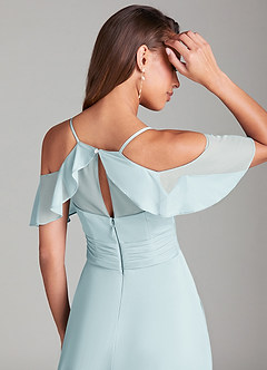 Azazie Dakota Bridesmaid Dresses Mist A-Line Off the Shoulder Mesh Dress image2