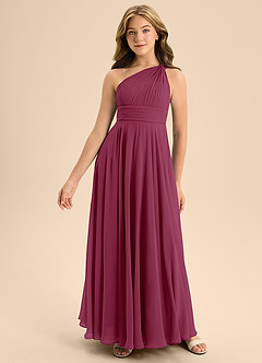 Azazie Charlize Junior Abito A-Line in Chiffon Plissettato Gelso image3