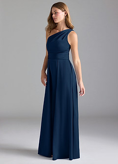 Azazie Dallas Bridesmaid Dresses Dark Navy A-Line One Shoulder Stretch Satin Dress image5