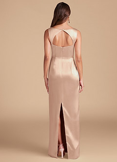 Azazie Flori Bridesmaid Dresses English Rose Sheath Side Slit Metallic Satin Dress image4