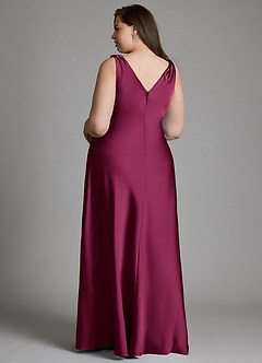 Azazie Nerine Bridesmaid Dresses Red Plum A-Line Pleated Stretch Satin Dress image8
