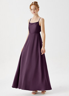 Azazie Shale Junior Plum A-Line Stretch Satin Dress image2