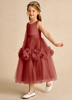 Azazie Vola Robe Demoiselle D'honneur Fillette Robe Princesse en Tulle Sans manches Terracotta image4