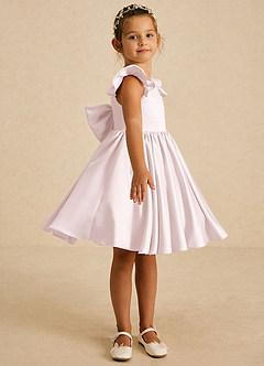 Azazie Tootsie vestidos de niña de las flores Vestido Rosa Rubor de Satin Mate de Corte en A con Lazo image4