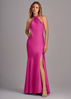 Azazie Lorena Bridesmaid Dresses Fuchsia Mermaid Pleated Stretch Satin Dress image1
