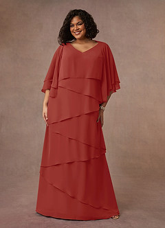 Azazie OHara Mother of the Bride Dresses Terracotta A-Line V-Neck Chiffon Dress image10