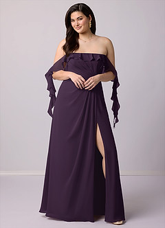 Barbie ♥ Azazie Bridesmaid Dresses Plum A-Line Off the Shoulder Chiffon Convertible Dress image10