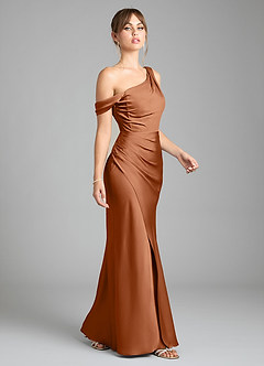 Azazie Madelyn Bridesmaid Dresses Copper Mermaid One Shoulder Stretch Satin Convertible Dress image5