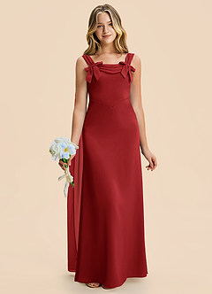 Azazie Chelsea Junior Pomegranate Sheath Pleated Stretch Satin Dress image4