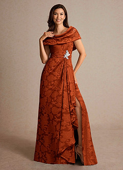 Azazie Branford Mother of the Bride Dresses Paprika A-Line Pleated Floral Burnout Dress image5