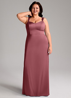 Azazie Denice Bridesmaid Dresses Desert Rose Sheath Pleated Stretch Satin Dress image9