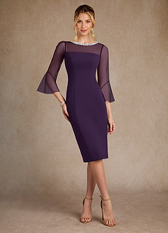 Azazie Bellevue Mother of the Bride Dresses Plum Sheath Beaded Stretch Crepe Dress image4