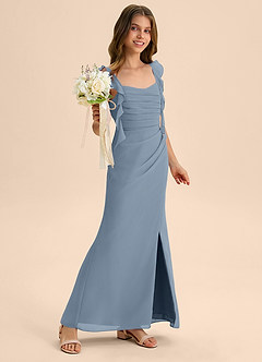 Azazie Jessamine Junior Dusty Blue Mermaid Sweetheart Neckline Chiffon Dress image4