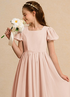 Azazie Lilia Junior Formal Flower Girl Dresses English Rose A-Line with Sleeves Chiffon Dress image5