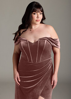 Azazie Jas Bridesmaid Dresses Espresso Sheath Off-The-Shoulder Corset Velvet Convertible Dress image14