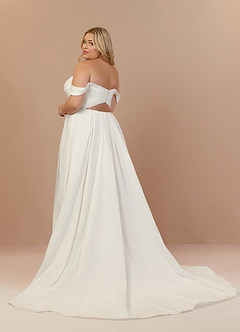 Azazie Joya Wedding Dresses Diamond White A-Line Off the Shoulder Crepe Back Satin Dress image13