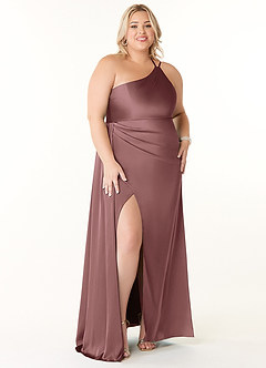 Azazie Maron Bridesmaid Dresses Vintage Mauve A-Line One Shoulder Stretch Satin Dress image7