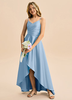 Azazie Eirlys Junior Powder Blue A-Line Pleated Stretch Satin Dress image4