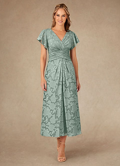 Azazie Vera Vestidos para mãe da noiva Vestido Agave de Esgotamento Floral de Linha A com Plissado image1