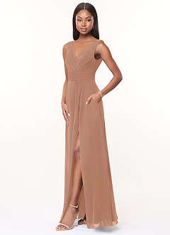 Azazie Karina Bridesmaid Dresses Champagne Rose A-Line Pleated Chiffon Dress image3