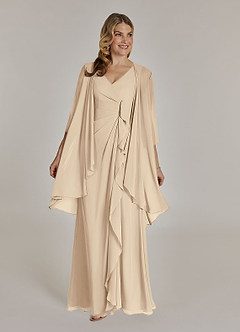 Azazie Manuella Kleider für die Brautmutter A-Linie V-Hals Gefaltet Chiffon Kleid Champagner image1